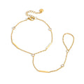 Bar & CZ Geometric Hand Chain Bracelet with Ring – Waterproof 18K Gold