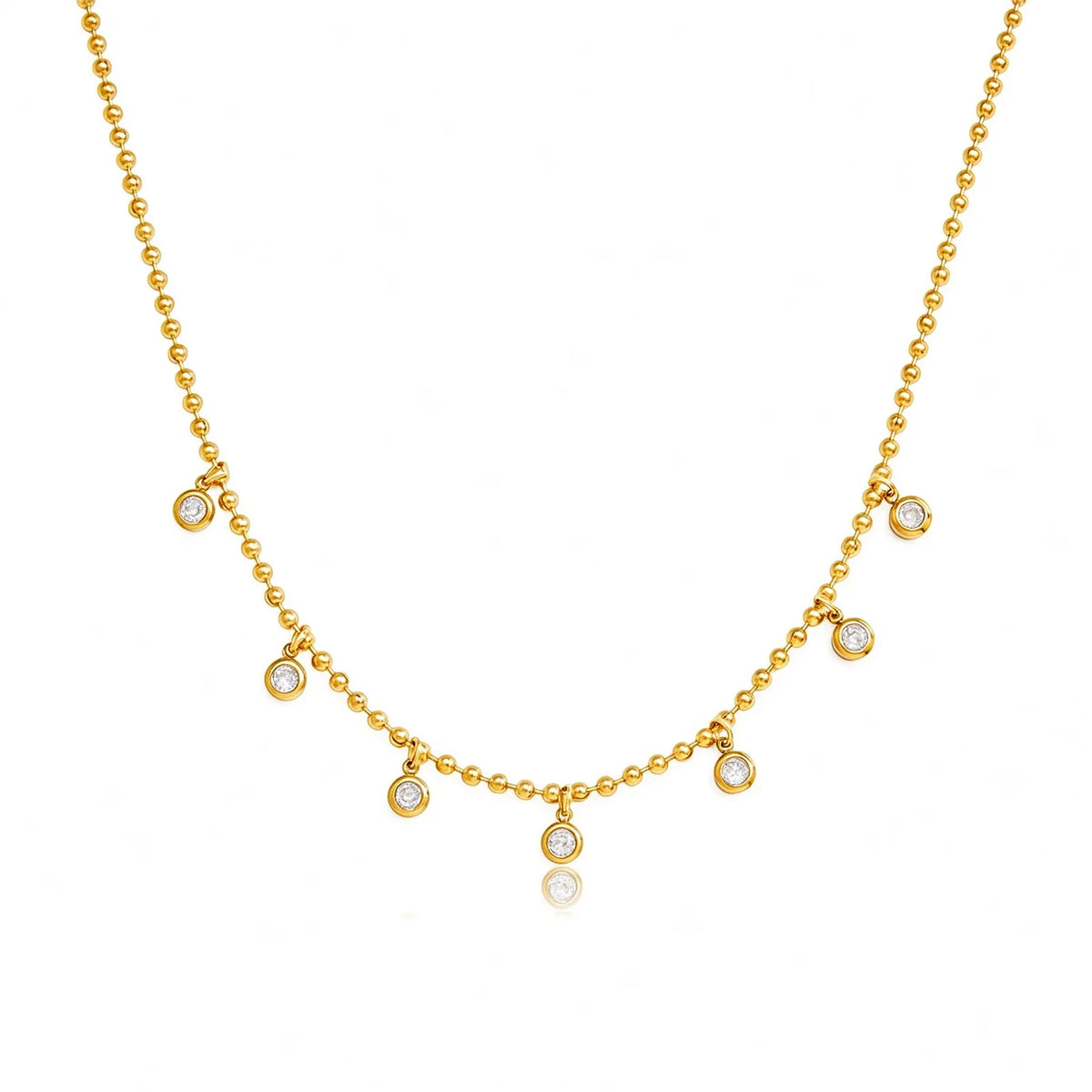 Waterproof CZ Station Necklace | Gold Beaded Choker