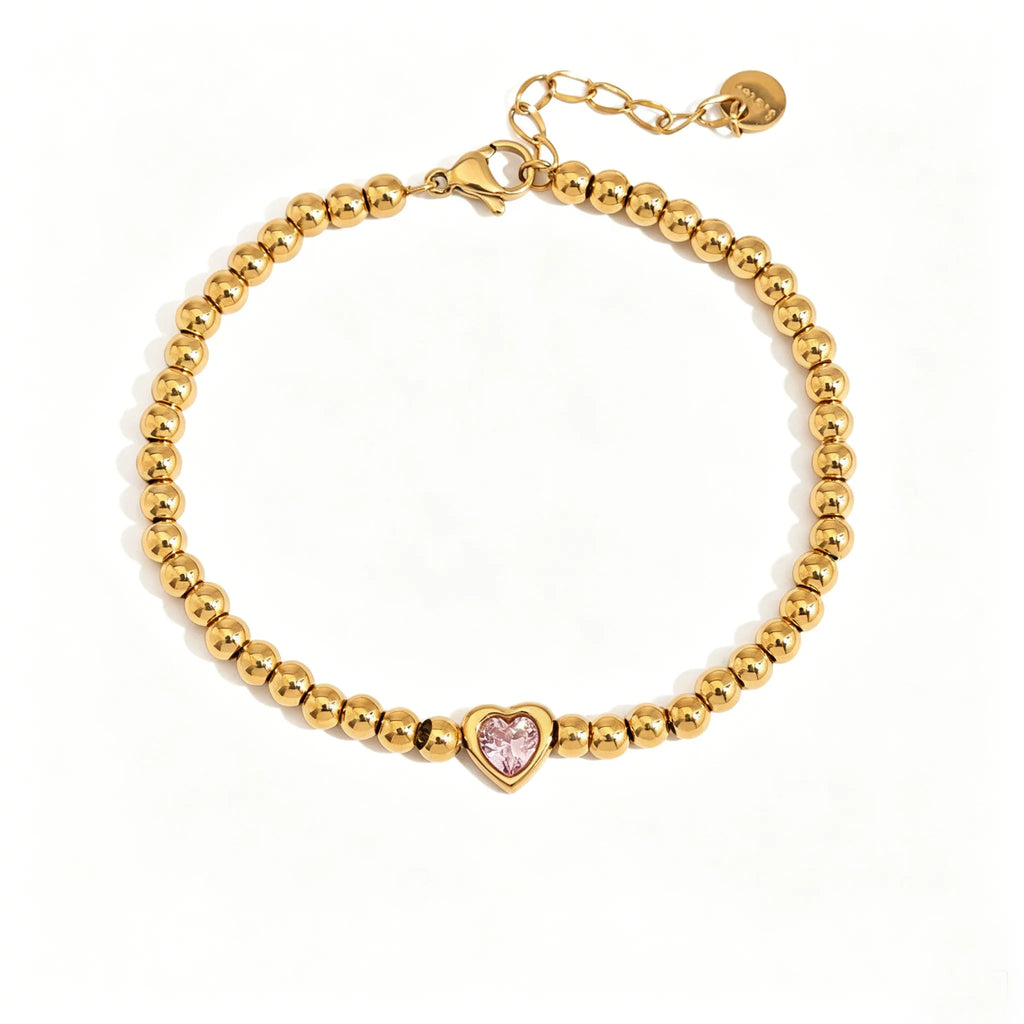 Waterproof CZ Gold Heart & Tennis Bracelet