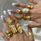 Waterproof Gold Open Bands Statement Ring
