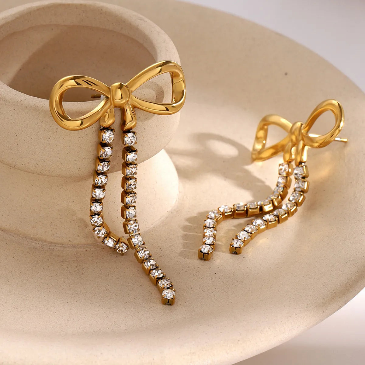 Waterproof Gold CZ Tassel Dangle Studs
