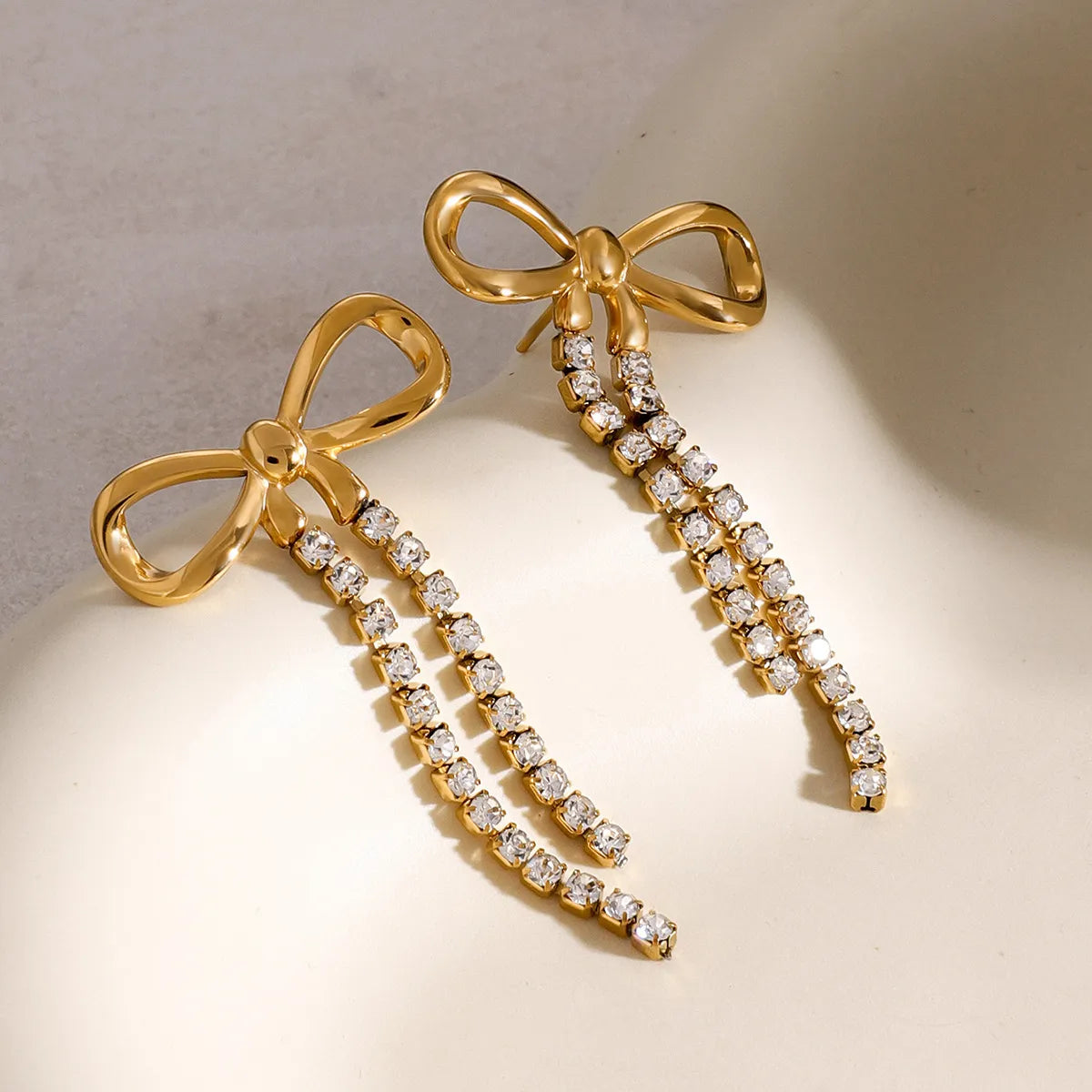 Waterproof Gold CZ Tassel Dangle Studs