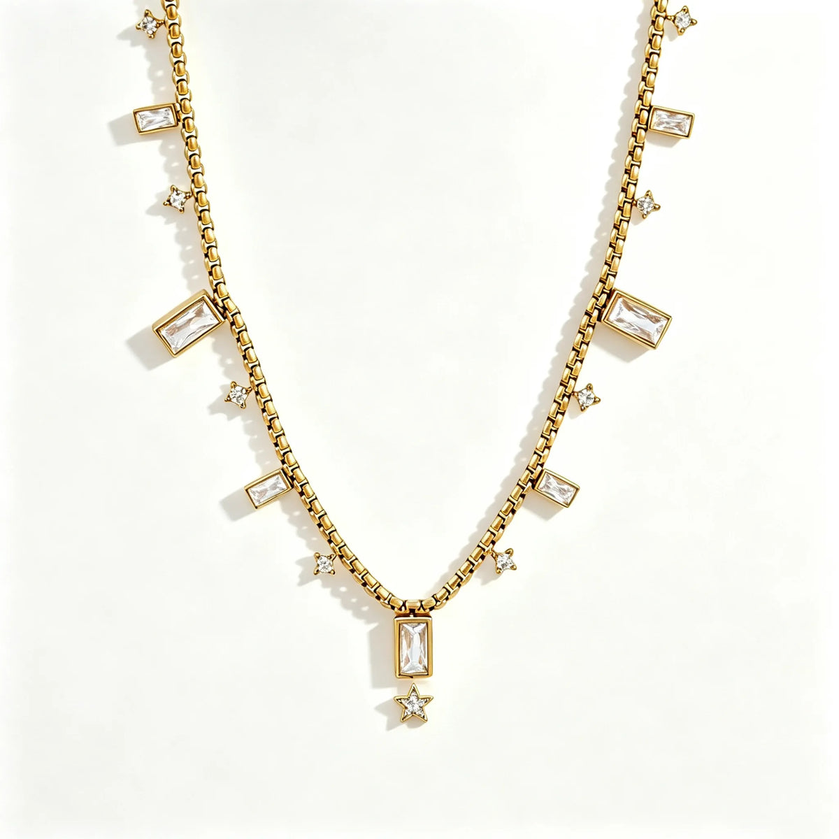 Waterproof CZ Station Necklace