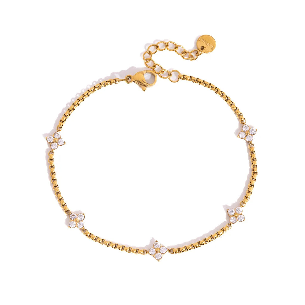 Waterproof CZ Clover Flower Bracelet