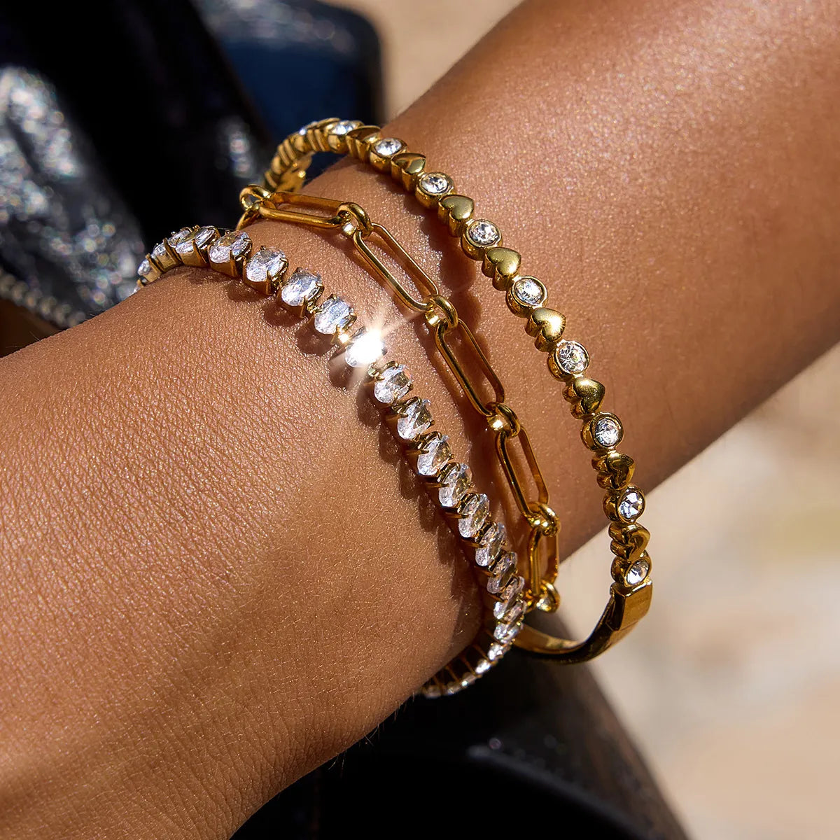 Waterproof Tennis & Paperclip Chain Bracelet
