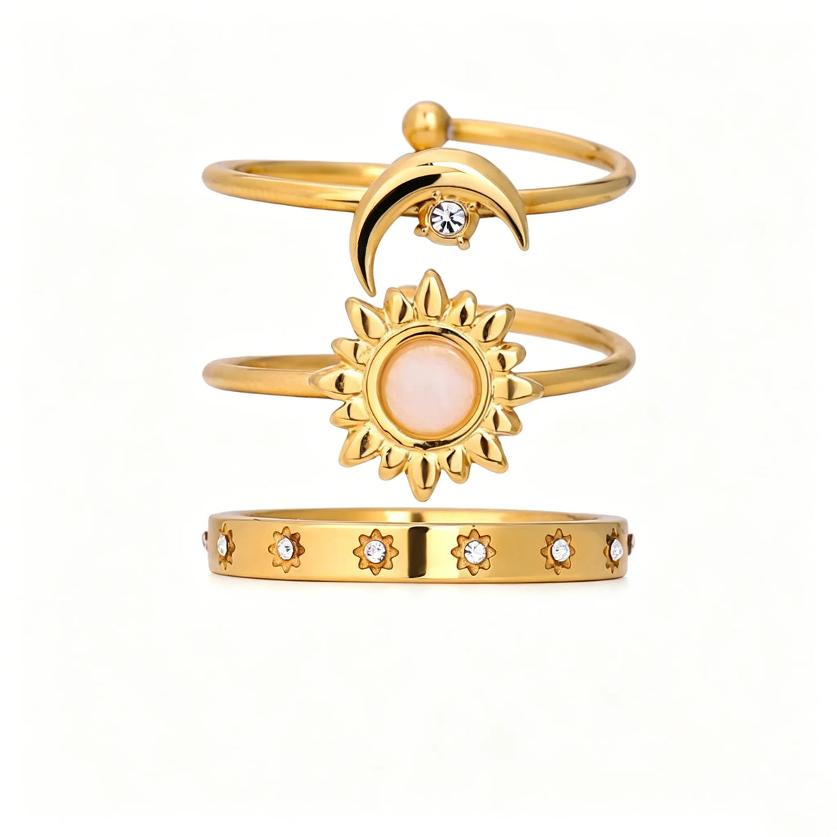 Waterproof 3-Pieces Celestial Stackable Rings