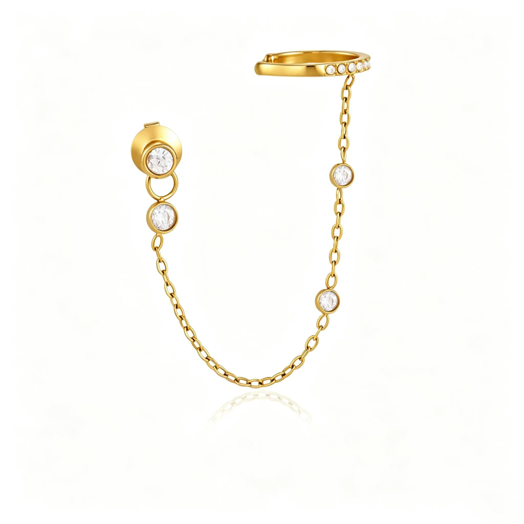 Waterproof Chain CZ Dangle Stud Ear Cuffs