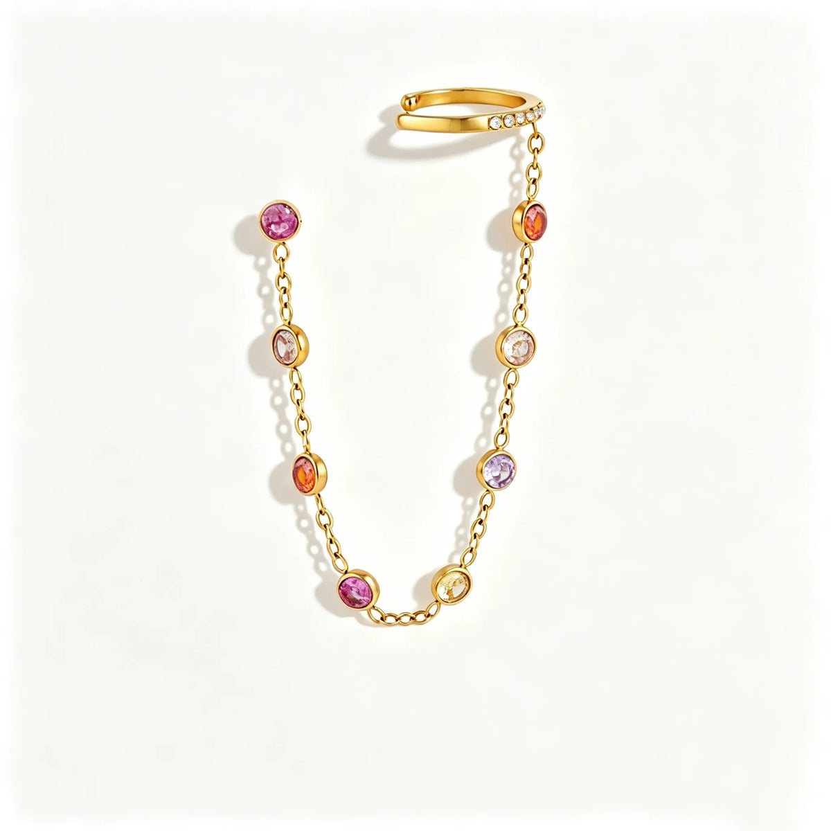 Waterproof Chain CZ Dangle Stud Ear Cuffs