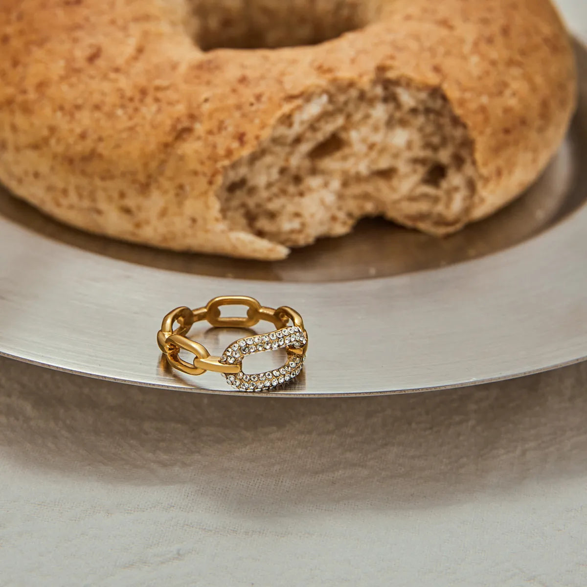 Waterproof Gold Pavé CZ Chain Link Ring