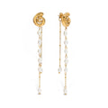 Waterproof Spiral Chain Tassel Pearl Drop Earrings