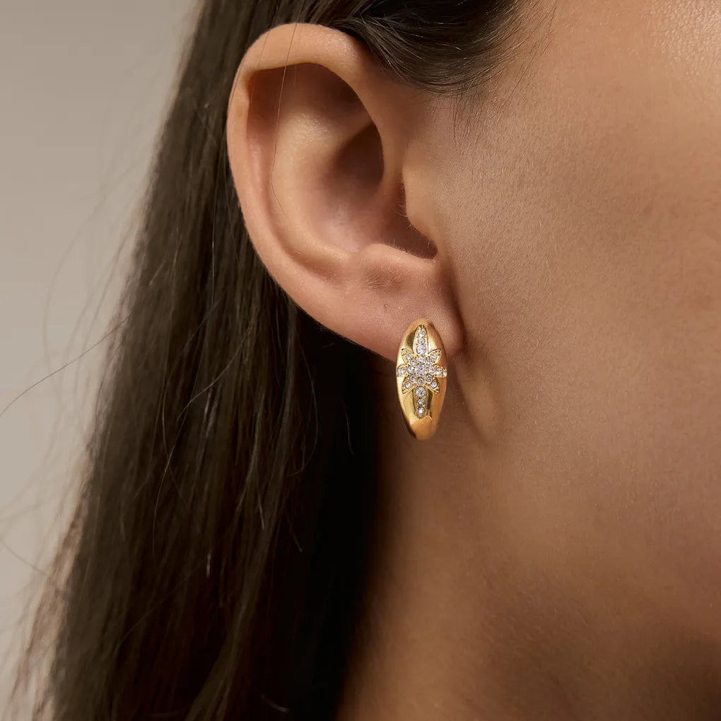 Snowflake Star Huggie Hoop Earrings – Waterproof 18K Gold