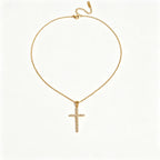 Waterproof Cross Pave CZ Pendant Necklace