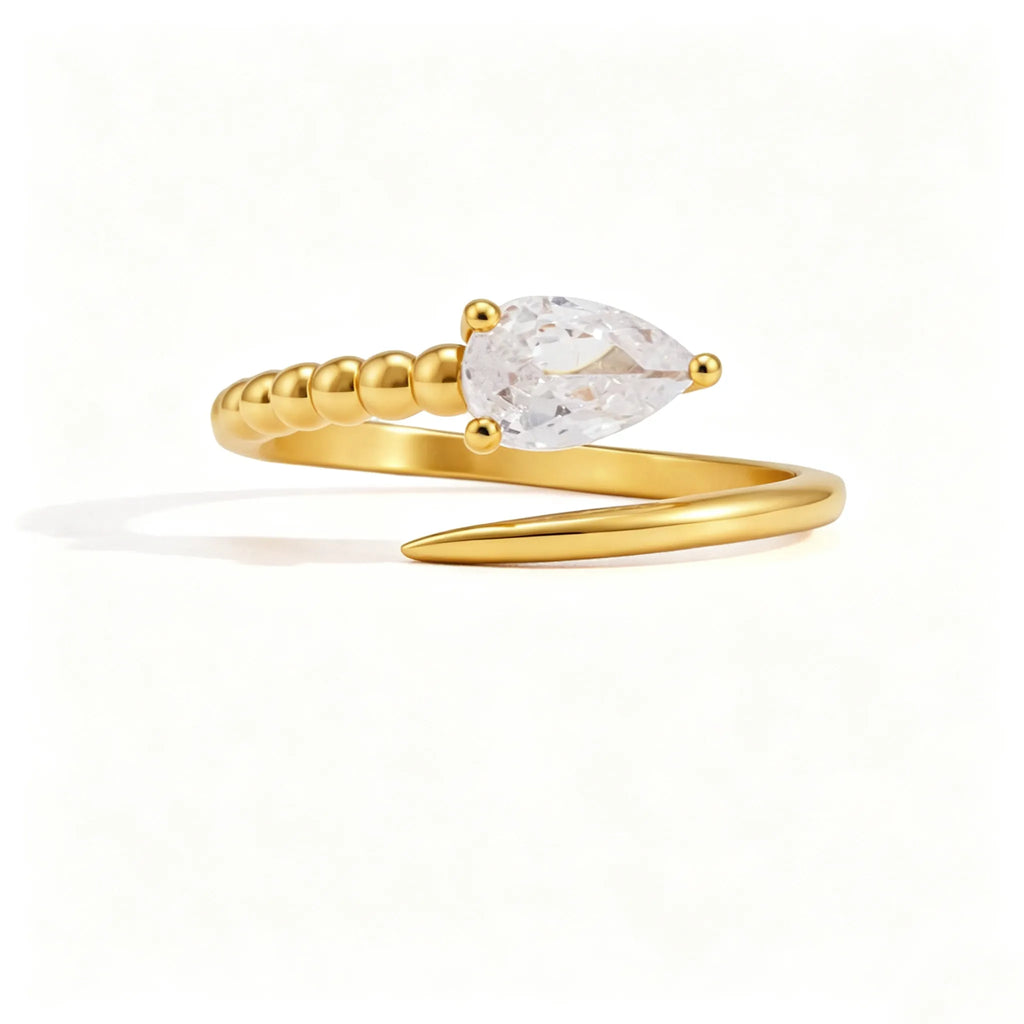 Waterproof Asymmetrical Pear CZ Open Ring