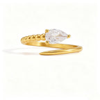 Waterproof Asymmetrical Pear CZ Open Ring
