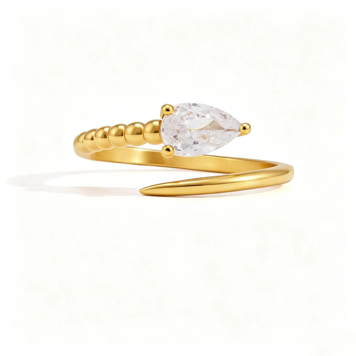 Waterproof Asymmetrical Pear CZ Open Ring