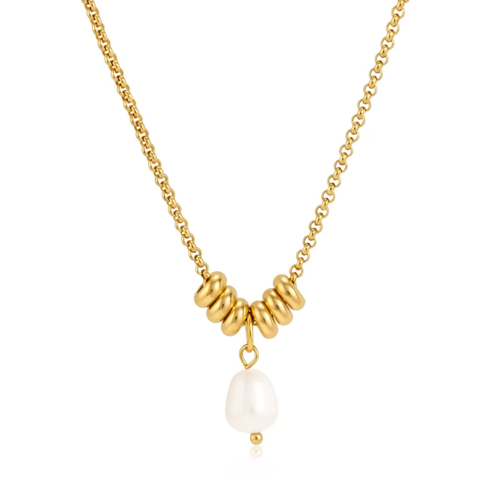 Waterproof Gold Coil Baroque Pearl Necklace