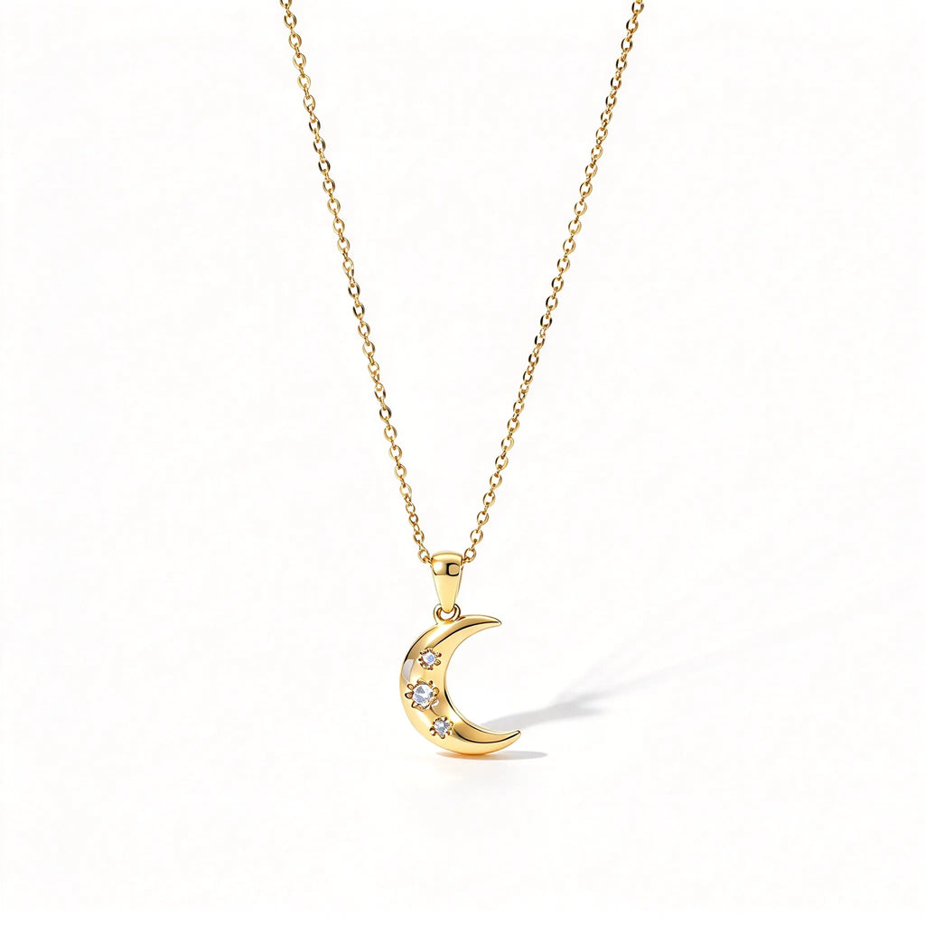 Waterproof Gold CZ Coin Pendant Celestial Necklace
