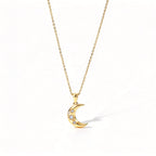 Waterproof Gold CZ Coin Pendant Celestial Necklace