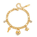 Waterproof Heart Padlock & Key Cuban Link Charm Bracelet