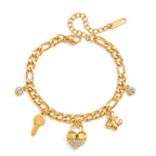 Waterproof Heart Padlock & Key Cuban Link Charm Bracelet