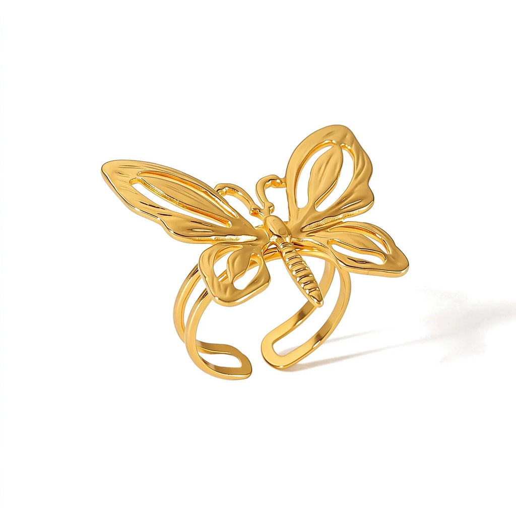 Waterproof Gold Butterfly & Flower Open Rings