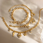 Waterproof Heart Padlock & Key Cuban Link Charm Bracelet