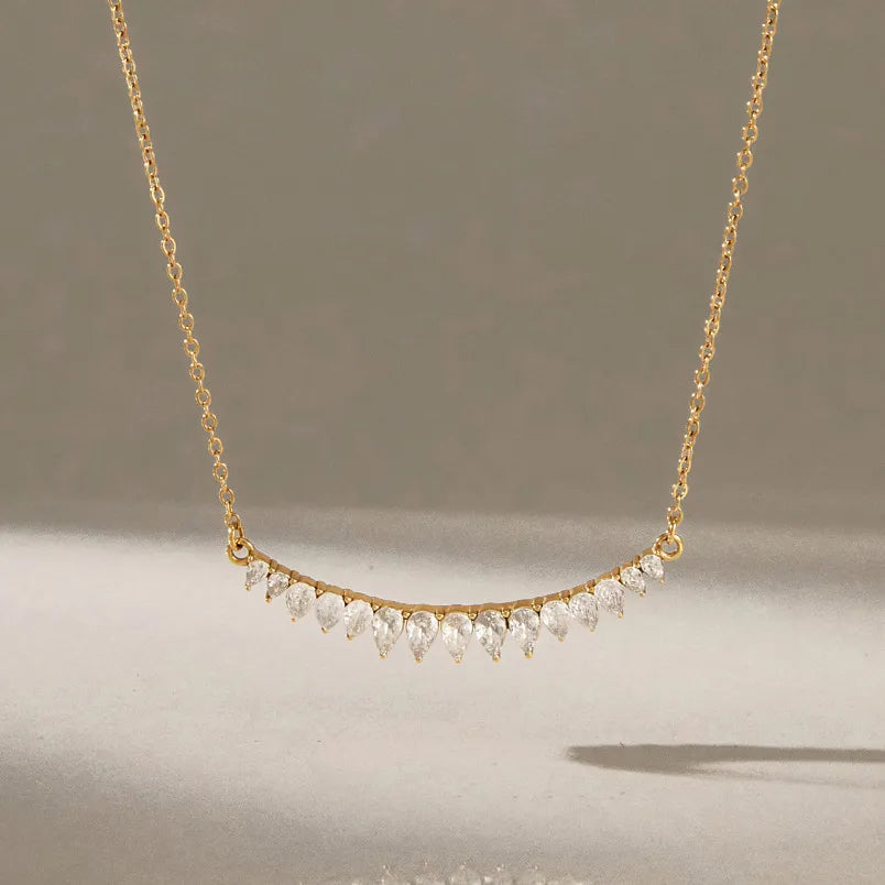 Waterproof Gold Pear-Cut CZ Curve Necklace