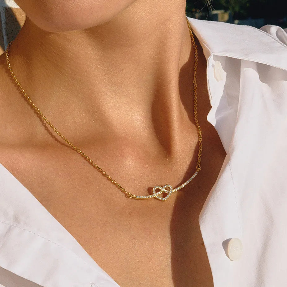 Waterproof Pavé CZ Knot Necklace