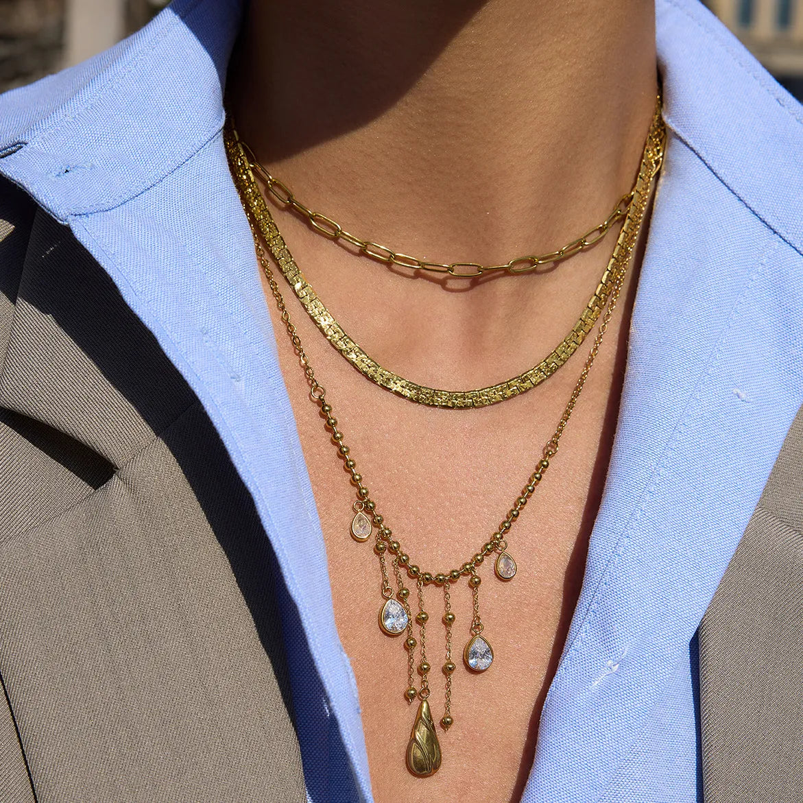 Waterproof Gold Teardrop CZ Necklace