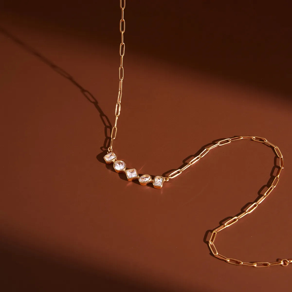 Waterproof Multi-Shape CZ Paperclip Chain Necklace