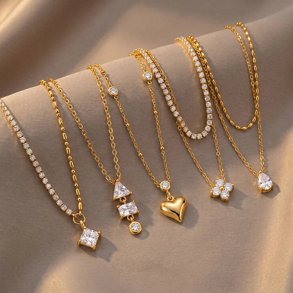 Waterproof Gold CZ Pendant Necklace