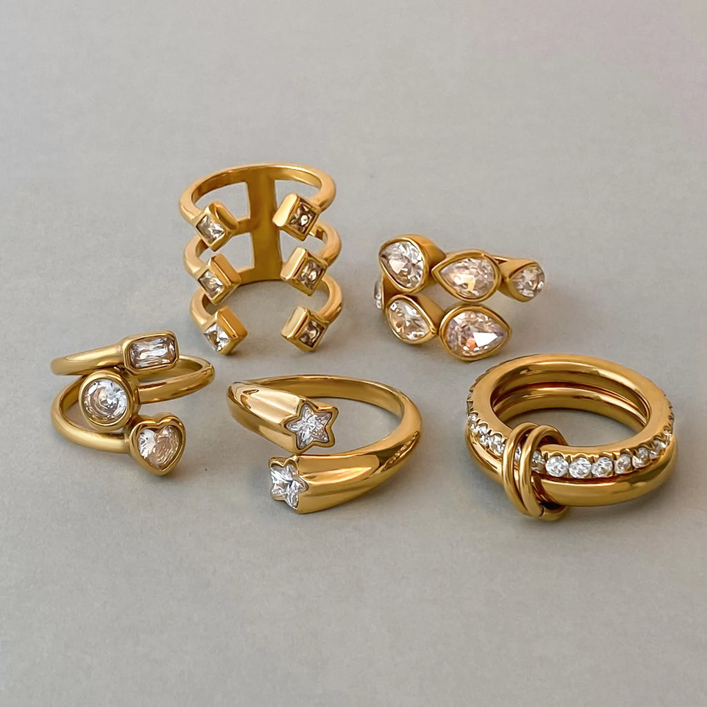 Waterproof Mixed-Cut CZ Ring Collection