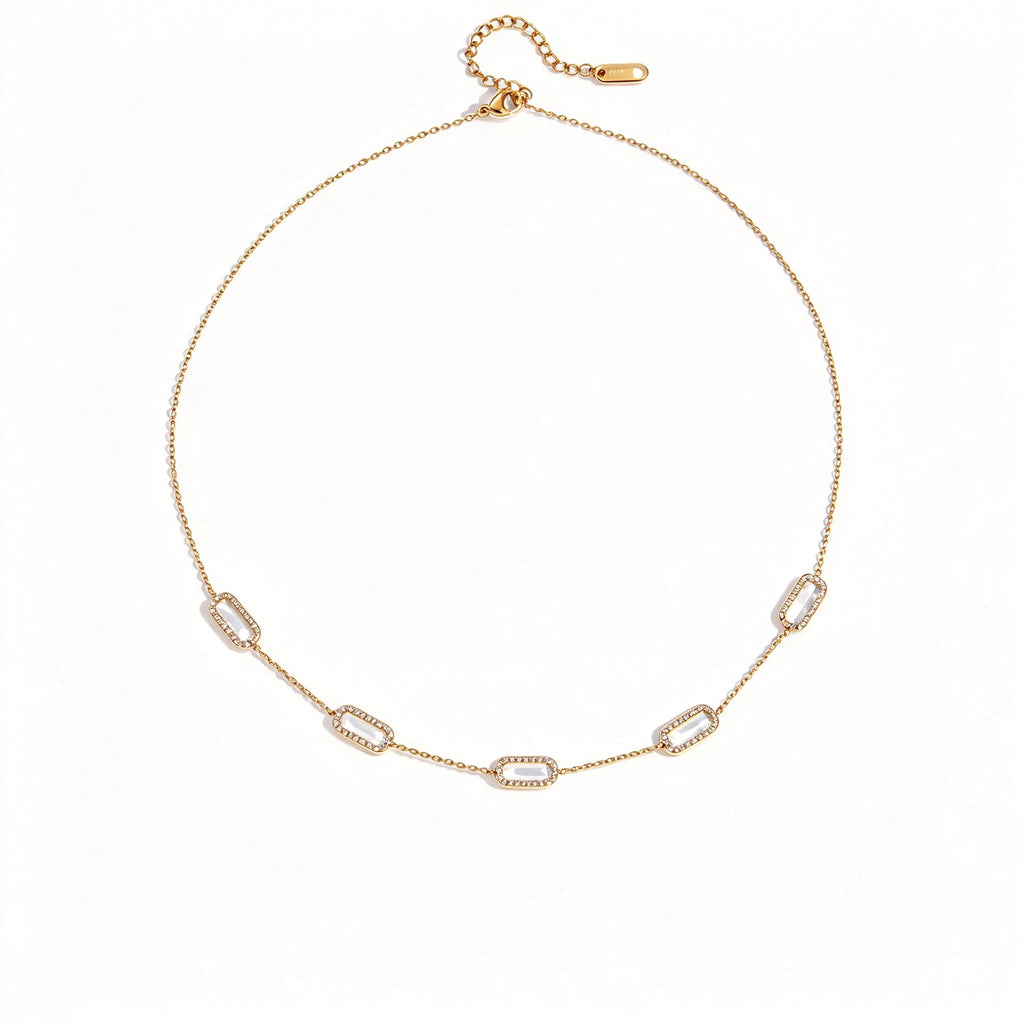Waterproof Herringbone Stack CZ Station Necklace