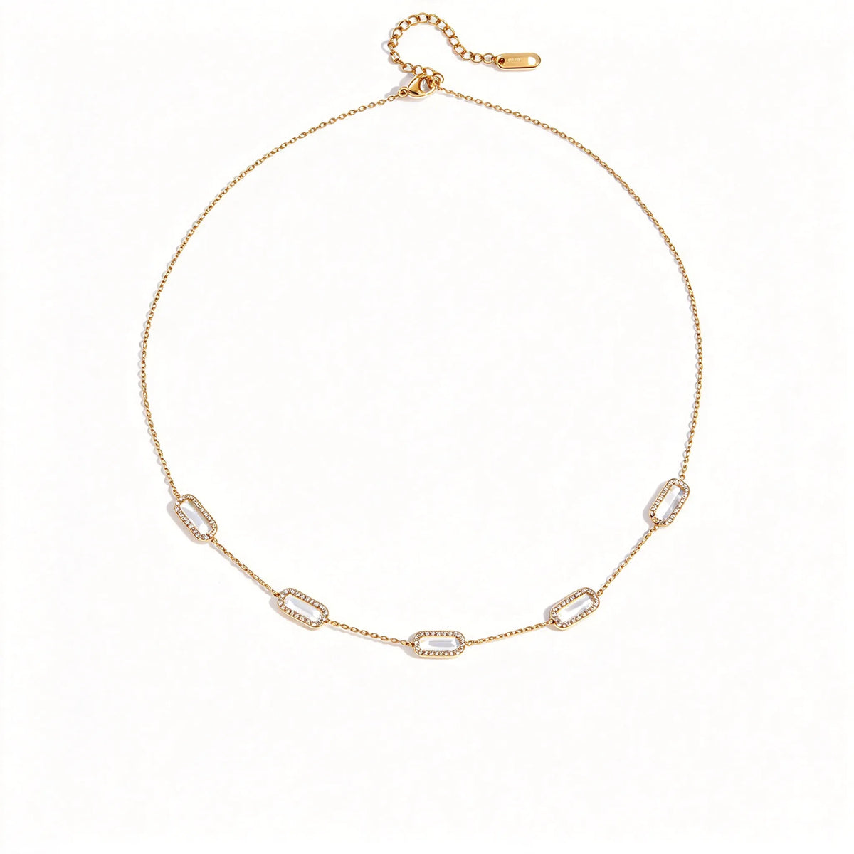 Waterproof Herringbone Stack CZ Station Necklace