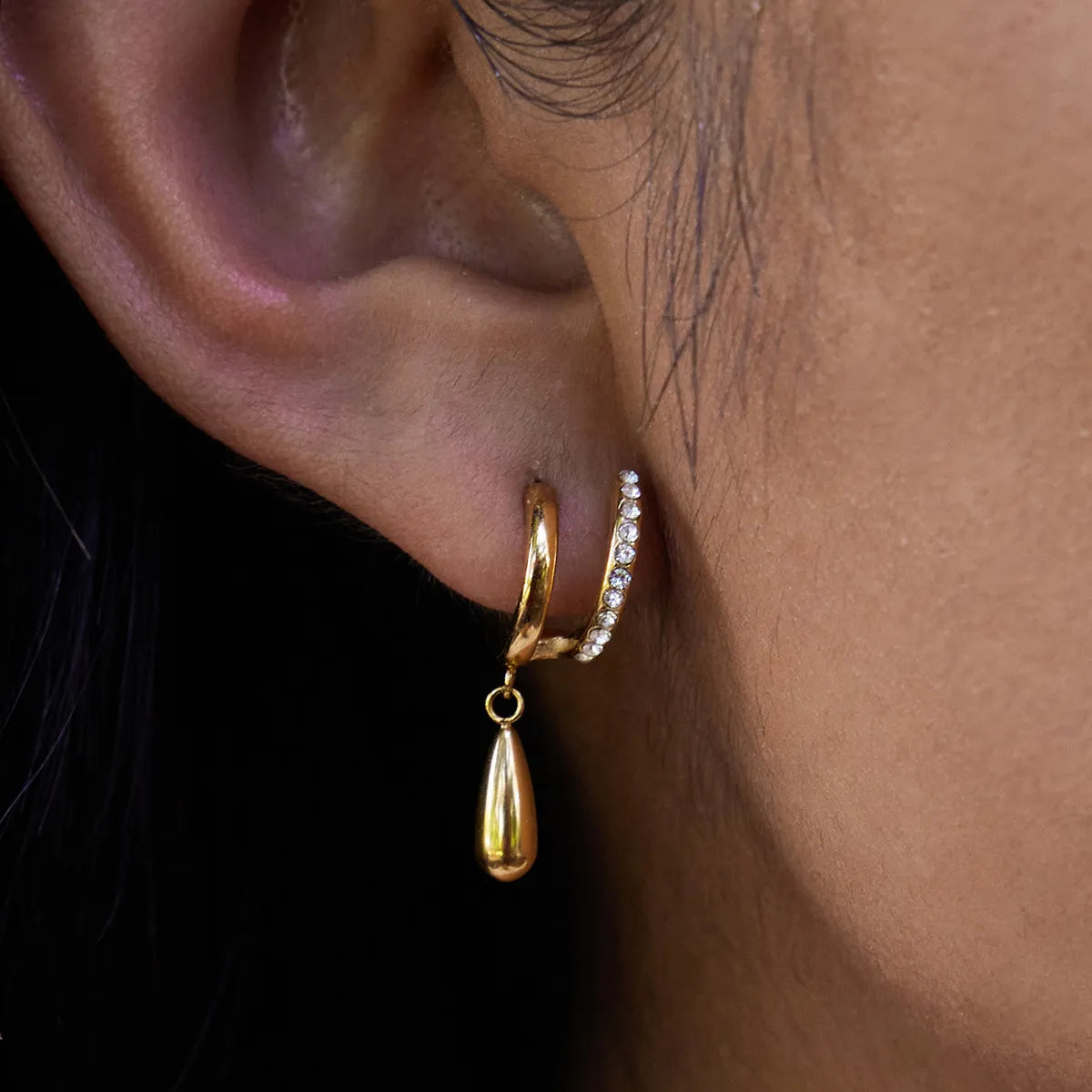 Waterproof CZ Pave Huggie Hoops Drop Earrings