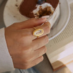 Waterproof Gold Elongated Oval Band Vintage Ring