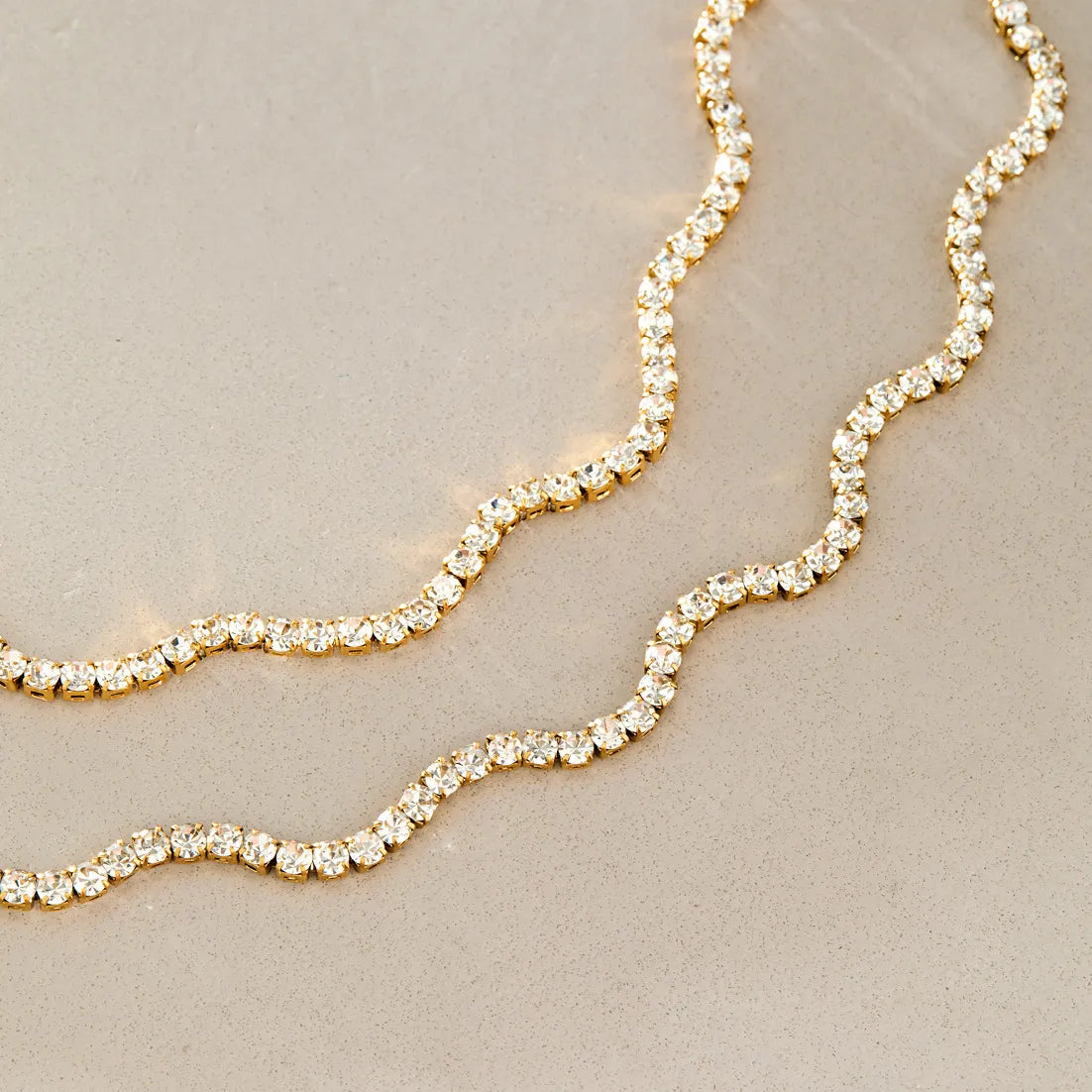 Waterproof Gold CZ Layering Chains Wave Necklace