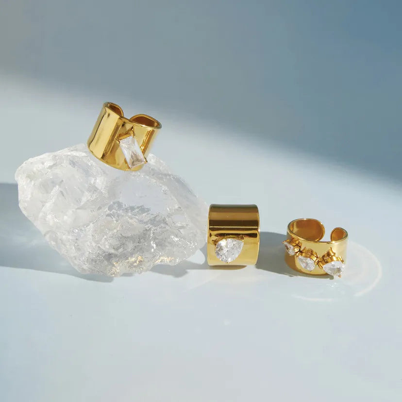 Waterproof Wide Band CZ Adjustable Ring