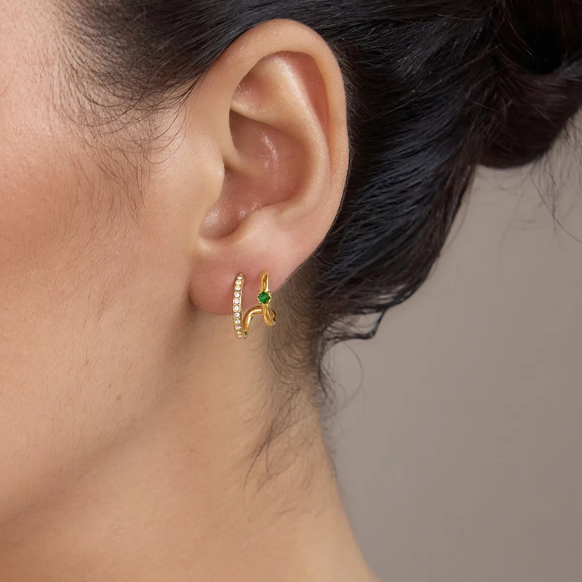 Waterproof CZ Wrap Earrings Asymmetric Hoop Studs