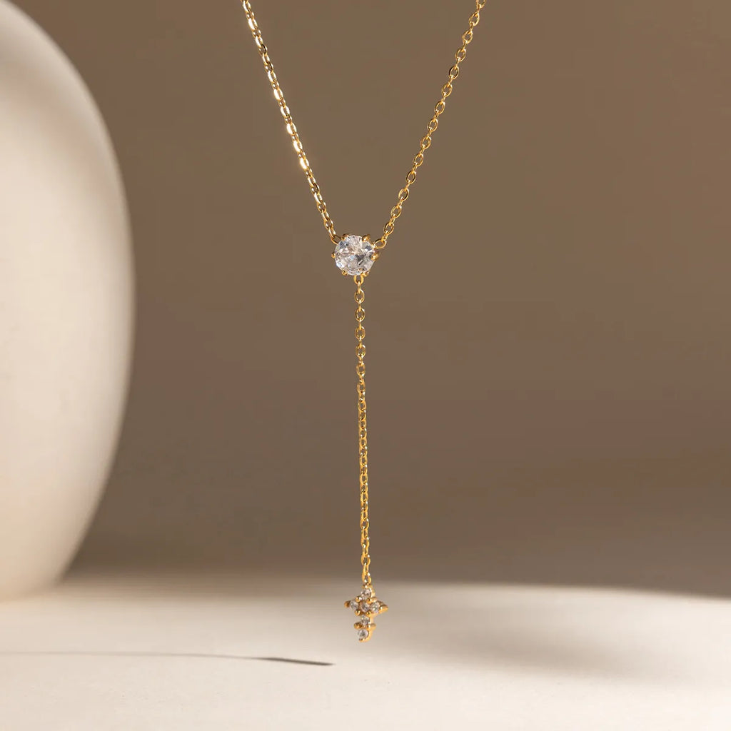 Waterproof Dainty Lariat CZ Y-Necklace