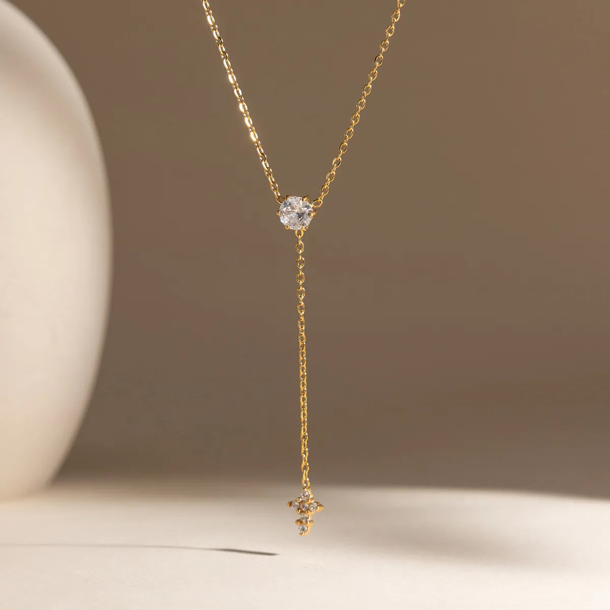 Waterproof Dainty Lariat CZ Y-Necklace