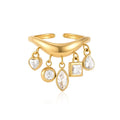 Dangling Multi-Cut CZ Charm Open Ring – Waterproof 18K Gold