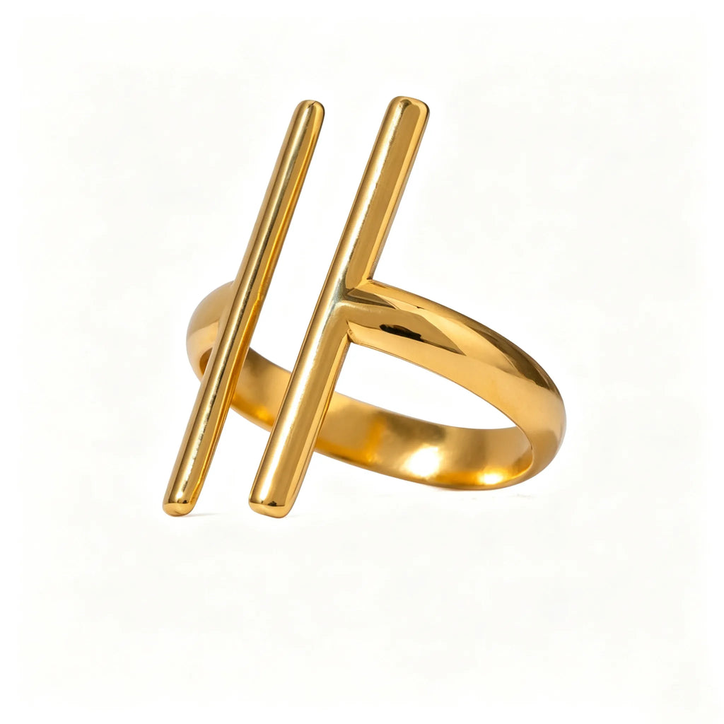Waterproof Sculptural Geometric Cuff Open Rings