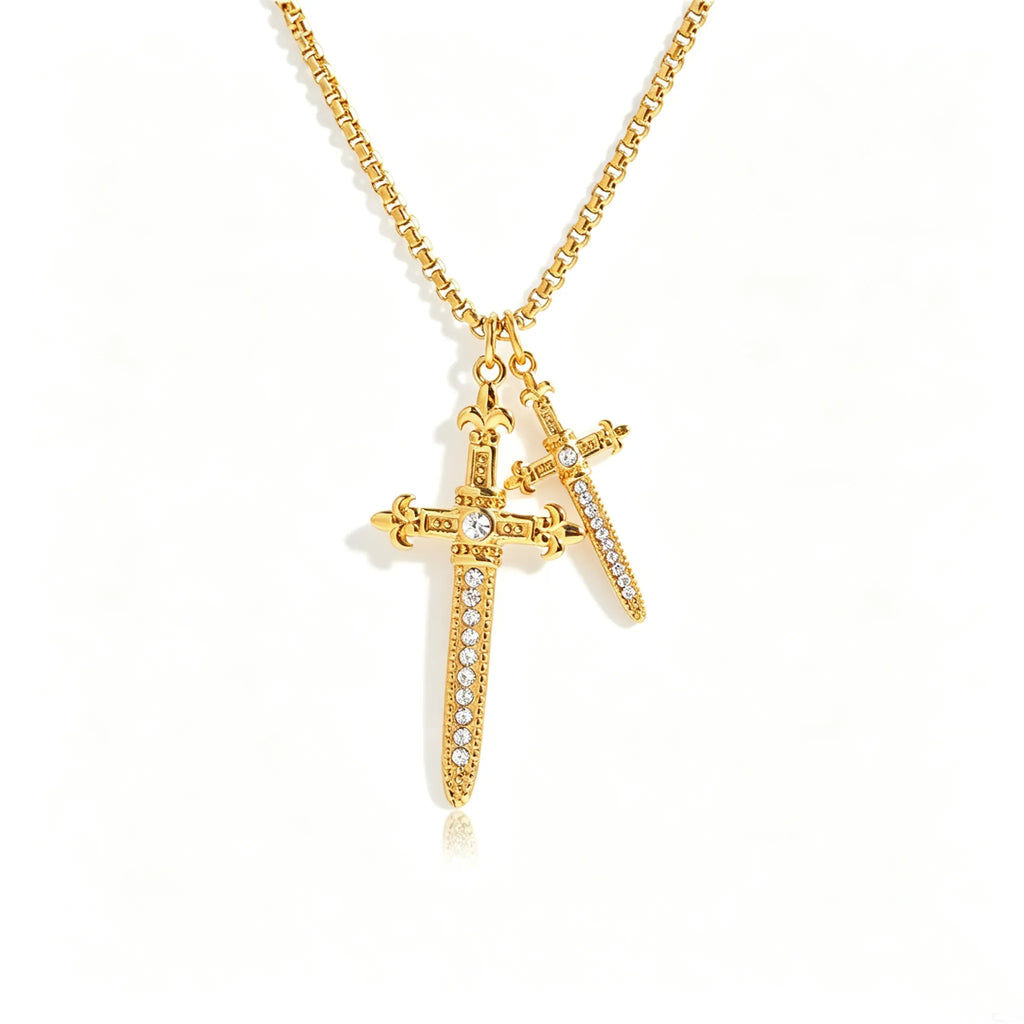 Waterproof Cross Pave CZ Pendant Necklace