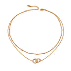 Double Layer Interlocking Ring Necklace – Waterproof 18K Gold