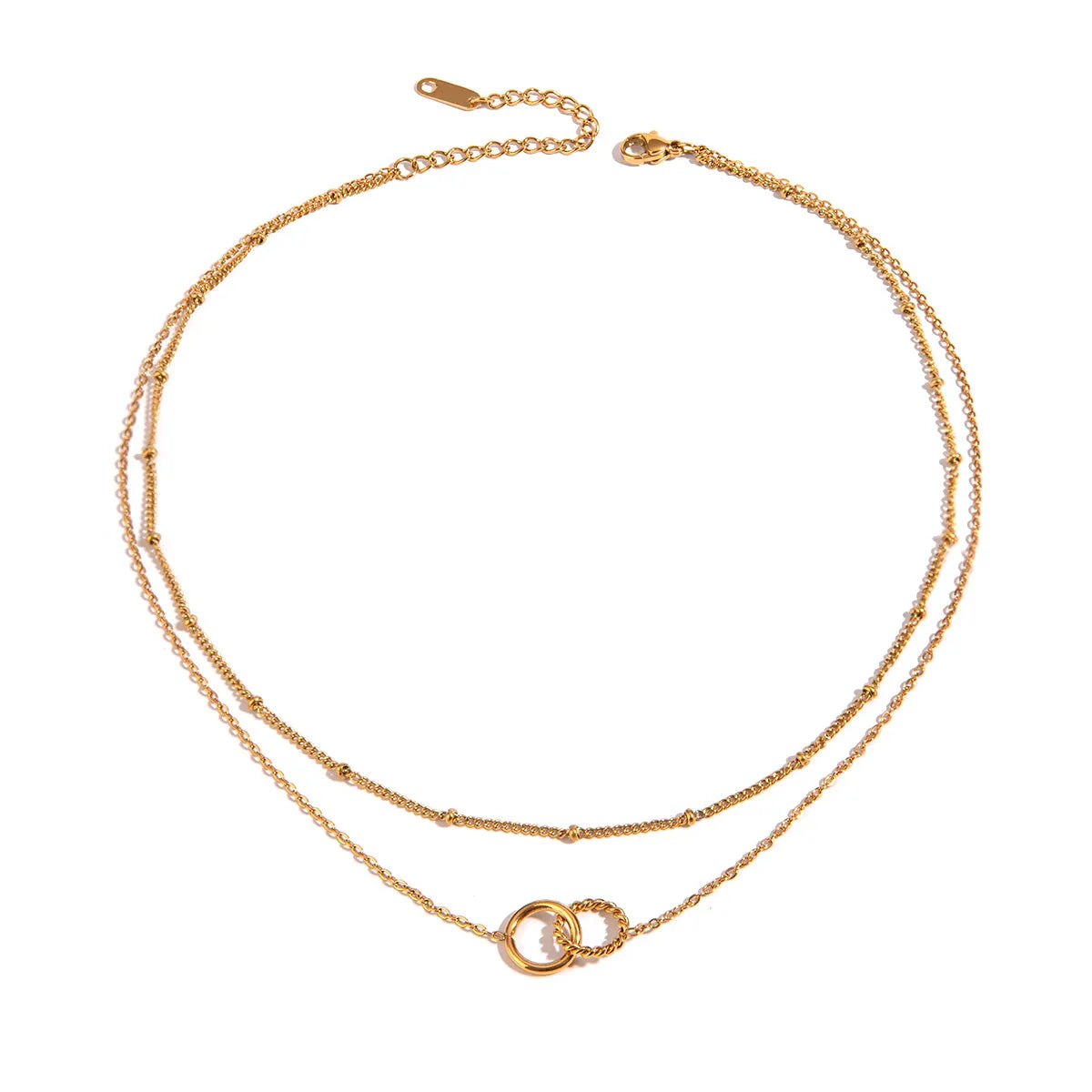 Double Layer Interlocking Ring Necklace – Waterproof 18K Gold