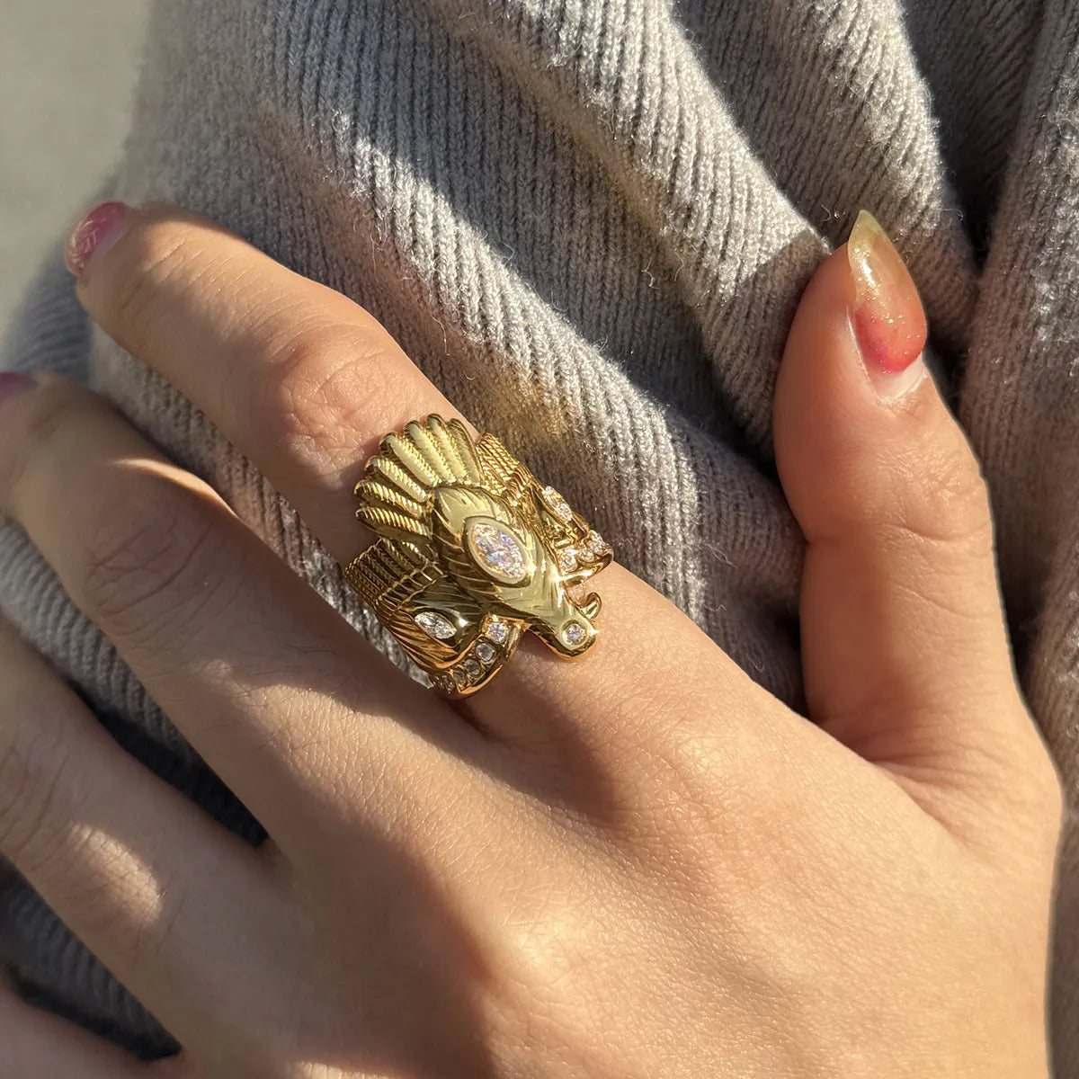 Waterproof Gold Eagle Ring