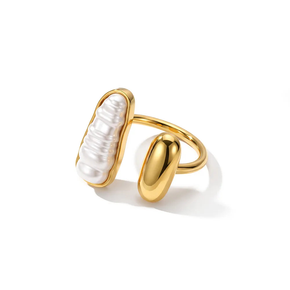 Waterproof Gold Pearl Open Ring