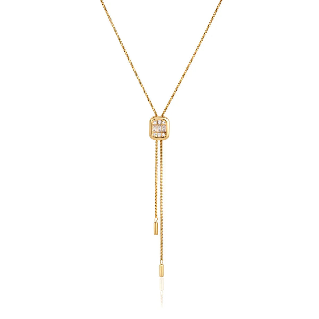 Emerald-Cut CZ Slider Lariat Y-Necklace – Waterproof 18K Gold