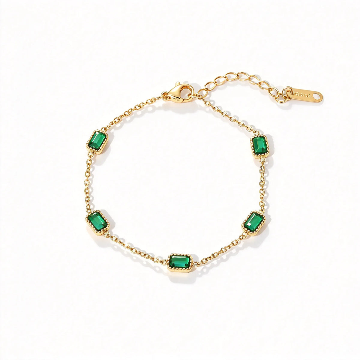 Waterproof Gold Station Chain Green CZ Bracelet